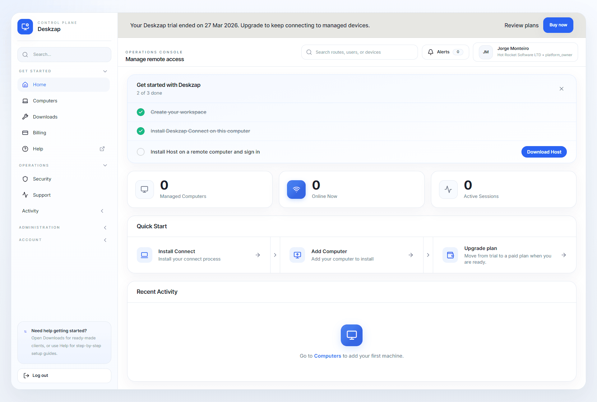 Deskzap dashboard preview